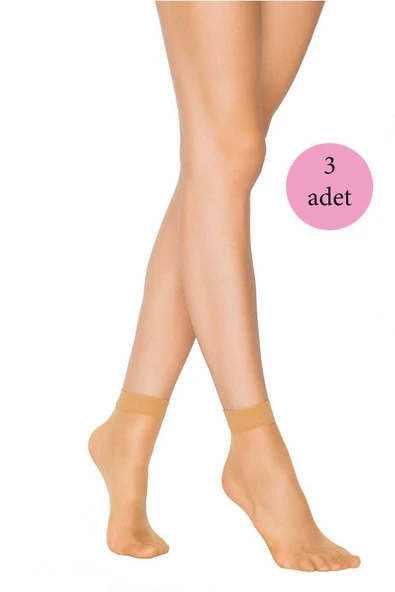 SheDo 3 Adet Fit 15 Soket Ince Parlak Kısa Çorap Ten