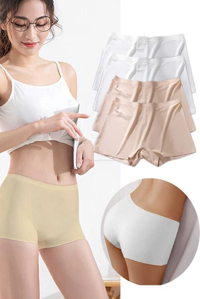SheDo 4 Adet Kadın Dikişsiz Görünmez İz Yapmaz Mini Şort Boxer Beyaz Ten
