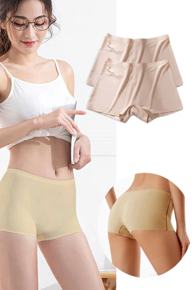 SheDo 2 Adet Kadın Dikişsiz Görünmez İz Yapmaz Mini Şort Boxer Ten