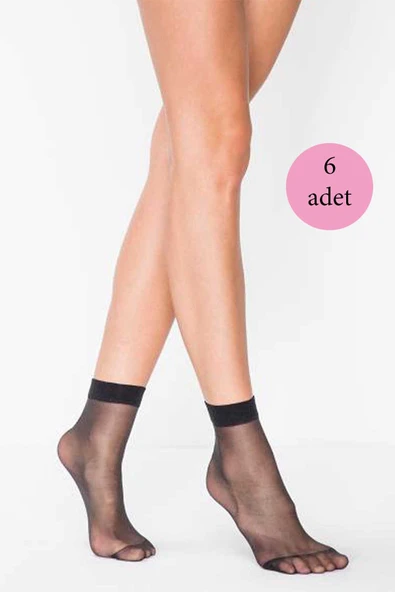 SheDo 6 Adet Fit 15 Soket Ince Parlak Kısa Çorap Siyah