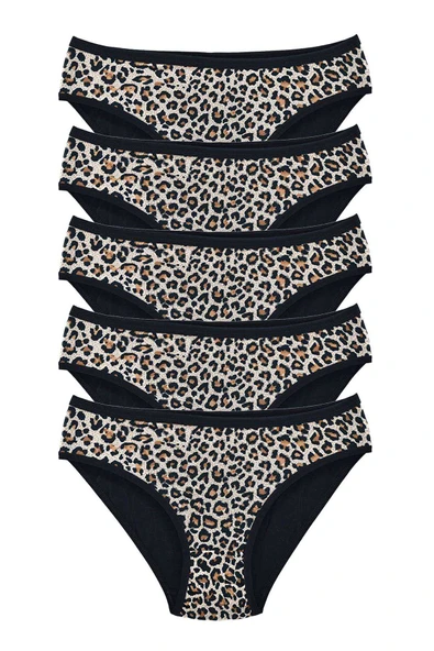 SheDo 5 Adet Leopar Desenli Likralı Yumuşak Dokulu Kadın Slip Külot