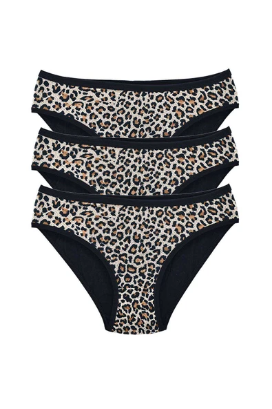 SheDo 3 Adet Leopar Desenli Likralı Yumuşak Dokulu Kadın Slip Külot