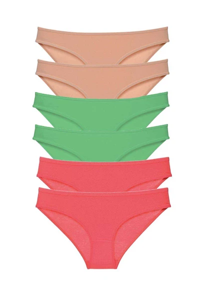 SheDo 6 adet Süper Eko Set Likralı Kadın Slip Külot Ten Yeşil Fuşya