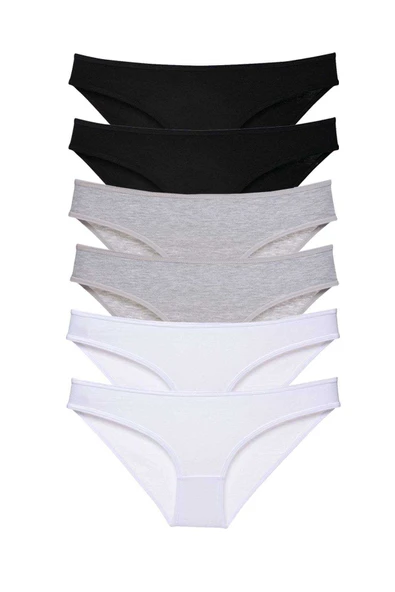 SheDo 6 adet Süper Eko Set Likralı Kadın Slip Külot Siyah Gri Beyaz