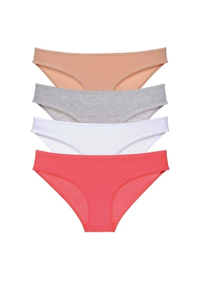 SheDo 4 adet Süper Eko Set Likralı Kadın Slip Külot Ten Gri Beyaz Fuşya