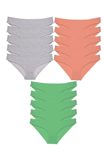 SheDo 15 adet Süper Eko Set Likralı Kadın Slip Külot Gri Pudra Yeşil