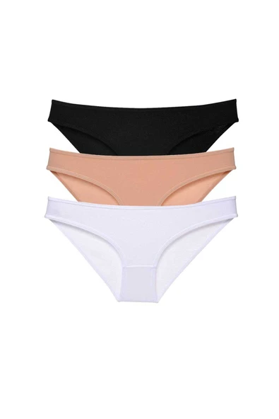 SheDo 3 adet Süper Eko Set Likralı Kadın Slip Külot Siyah Ten Beyaz