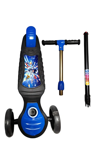 ÇEKİRDEK ZEKA SWİNG SCOOTER MAVİ 3 Tekerlekli Işıklı Çocuk Scooter Swing - 3 Kademeli Yükseklik Ayarı - 3
