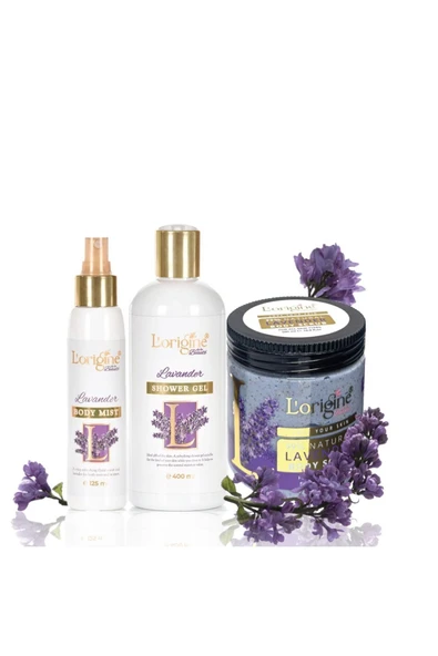 LORİGİNE DE LA BEAUTE Vücut Bakım Seti ( Vücut Peeling & Duş Jeli & Vücut Parfüm ) Lavanta Özlü 3ü 1arada
