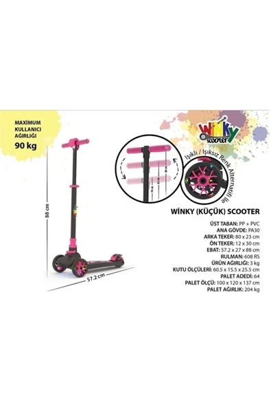 ÇEKİRDEK ZEKA WİNKY SCOOTER PEMBE Işıklı 3 Tekerli Katlanabilir - 5