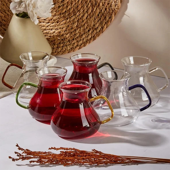 Perotti 16013 Ehl-i Keyf Renkli 6'lı Borosilikat 200 mL Çay Bardağı Set