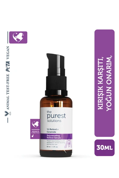 THE PUREST SOLUTİONS Kırışıklık Karşıtı, Onarıcı Retinol (a Vitamini) Gece Serumu 30 Ml (1% Retinol + Ceramide)