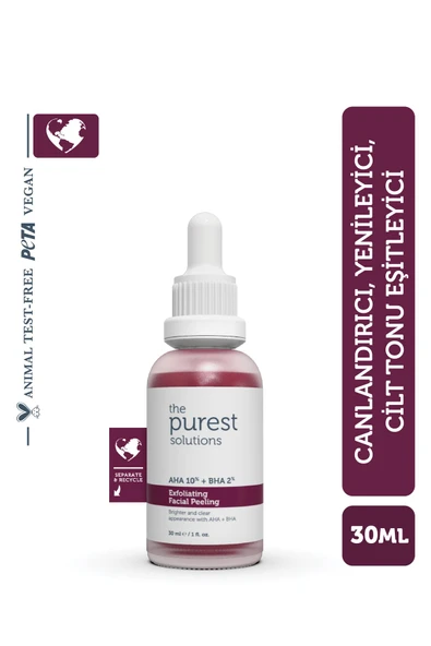 THE PUREST SOLUTİONS Aha & Bha Canlandırıcı & Cilt Tonu Eşitleyici Kırmızı Peeling Cilt Serumu 30 Ml (aha 10% + Bha 2%)