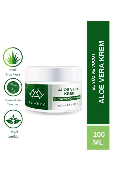 ASİMEYZ Ferahlatıcı Ve Nemlendirici, Yatıştırıcı Saf Aloe Vera Jel Krem 100ml (Paraben ve alkol içermez)