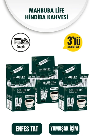 MAHBUBA Hindiba Kahvesi Detox Form Diyet Glutensiz Kahve 3x 120gr ( 3 Aylık Kullanım )