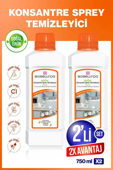 BİOBELLİNDA ( 2 Adet ) Doğal Konsantre Sprey Temizleyici 750 ml