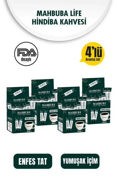 MAHBUBA Hindiba Kahvesi Detox Form Diyet Glutensiz Kahve 4x 120gr ( 4 Aylık Kullanım )