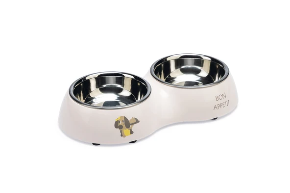 Beeztees Köpek İkili Mama ve Su Kabı, Paslanmaz Çelik, Pudra Pembe, 27x14cm, 2x160ml - Resim 3