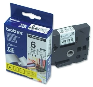 Tonersepeti Brother TZ-211 Beyaz Üzerine Siyah Etiket Şeridi (6mm)