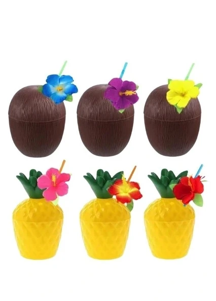 Nessiworld Ananas & Hindistan Cevizi Tasarımlı Pipetli Bardak Seti (6 Adet)