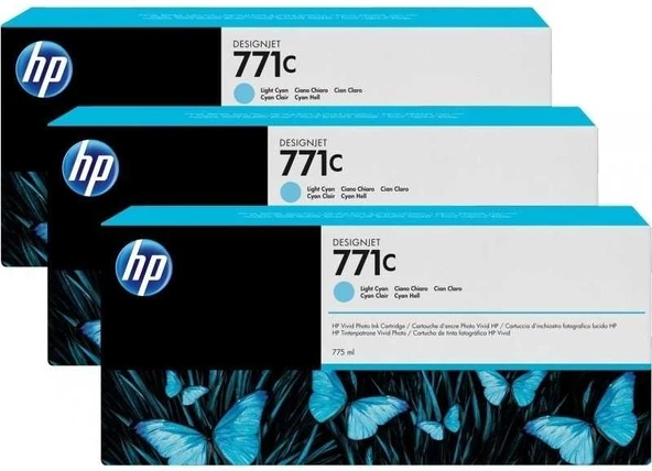 Tonersepeti Hp 771-B6Y36A Orjinal Açık Mavi Kartuş 3'Lü Paket