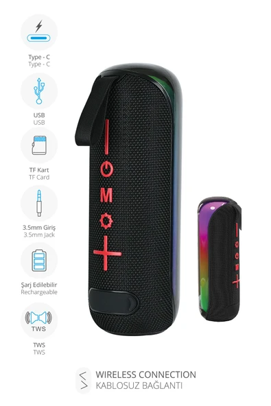 Piranha 7840 Taşınabilir RGB Bluetooth Hoparlör / AUX-USB-TF Kart Girişi / TWS / Şarj Edilebilir / Kablosuz - 2