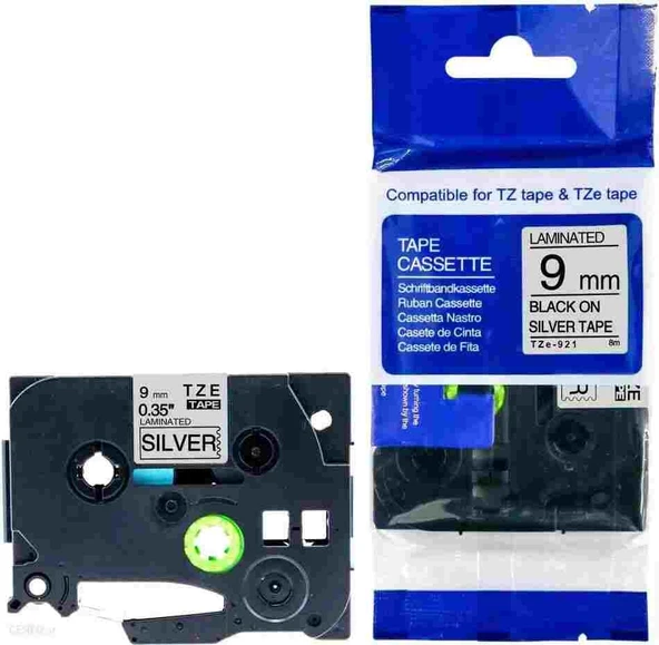 Tonersepeti Brother TZe-921 Gümüş  Üzerine Siyah 9mm  Muadil Etiket