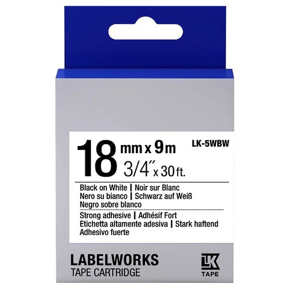 Tonersepeti Epson LK-5WBW- C53S655012 Muadil Güçlü Yapışkanlı Etiket Kartuşu Siyah Beyaz 18 mm