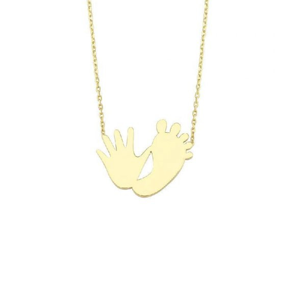 14 Ayar Altın El Ayak İzi Kolyeler - Resim 2