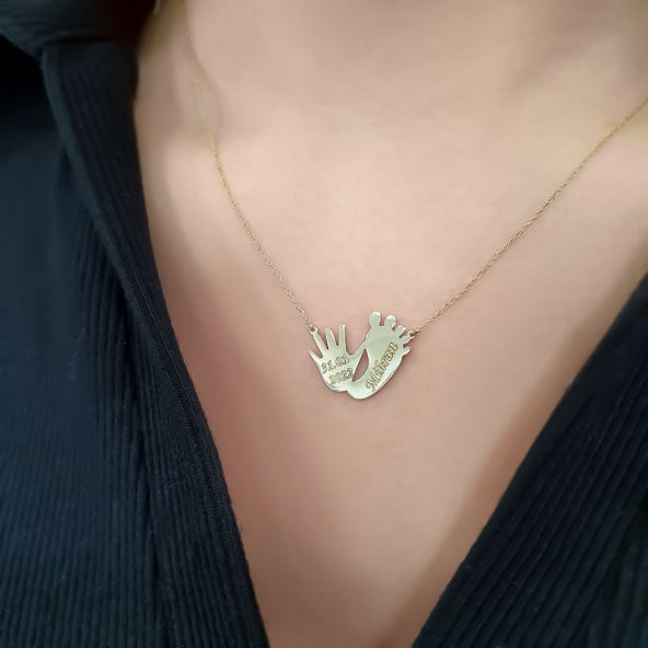 14 Ayar Altın El Ayak İzi Kolyeler - Resim 4