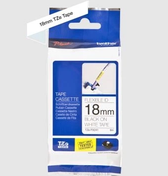 Tonersepeti Brother TZe-FX241 18mm Beyaz üzerine Siyah Esnek  Laminasyonlu Etiket ürün görseli 1