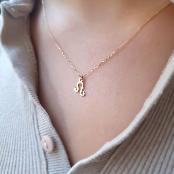 14 Ayar Altın Aslan Burç Kolye - Resim 2