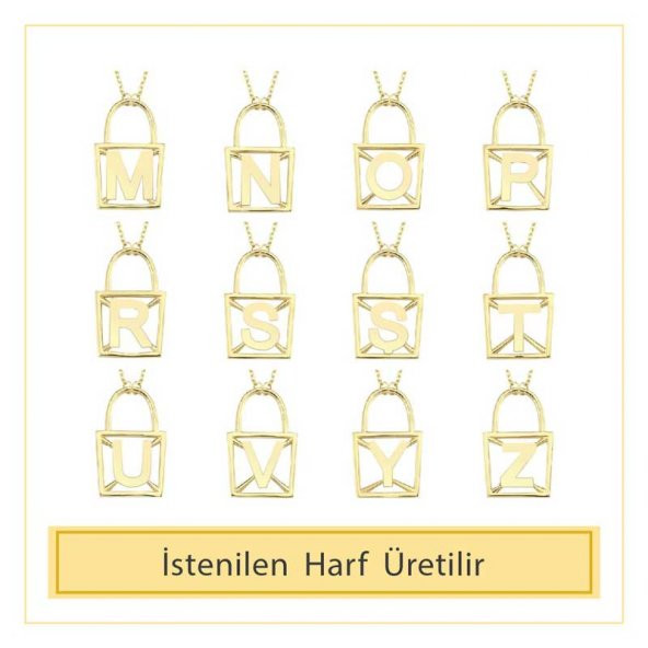 14 Ayar Altın A Harfli Kilit Kolye - Resim 4