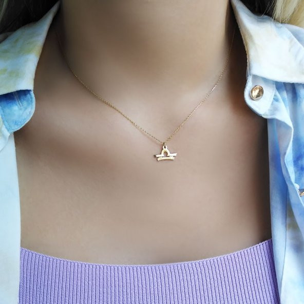 14 Ayar Altın Terazi Burç Kolye - Resim 2