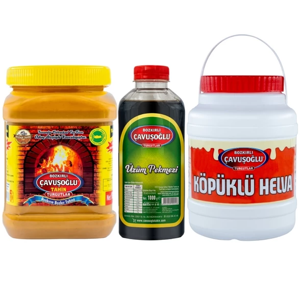 Bozkırlı Çavuşoğlu Odun Ateşinde Kepeksiz Bozkır Tahini 930 g + Üzüm Pekmezi 930g + Köpüklü Helva 930g
