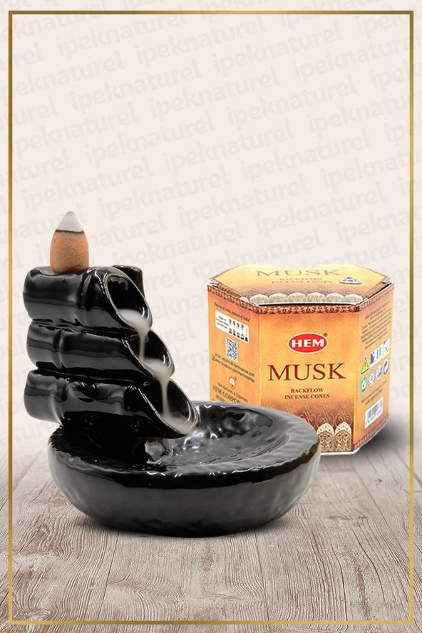 Geri Akışlı Şelale Temalı Siyah Tütsülük No:10 Ve Musk Konik Tütsü 40 Adet - 2