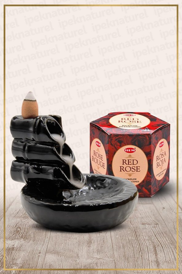 Geri Akışlı Şelale Temalı Siyah Tütsülük No:10 Ve Red Rose Konik Tütsü 40 Adet