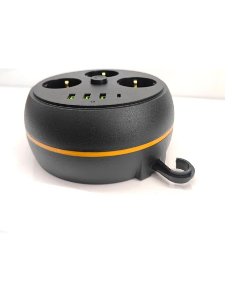 Akım Korumalı Makaralı 2m Kablolu 3 Prizli 3 USB 1 Type-C Priz - 4
