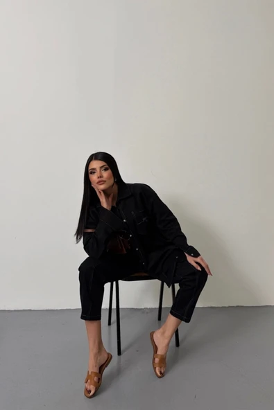 DENİM PUNTOLU GÖMLEK-PANTOLON TAKIM - Mavi ürün görseli