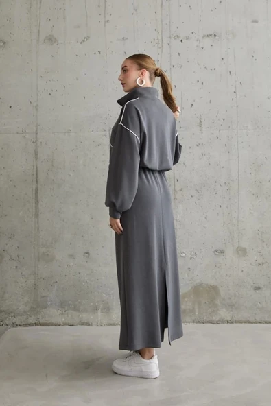 Füme Biyeli Sweatshirt Ve Etek Takım - Resim 4