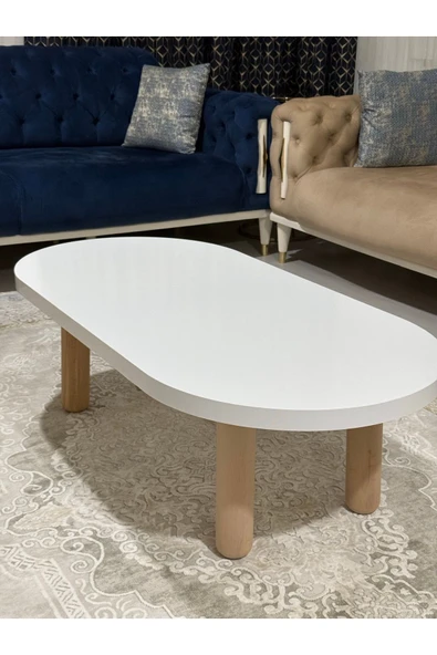 OlcayAksesuar Oval Model 120x60 cm Kalın Kenarlı Orta Sehpa Ahşap Ayaklı - 3