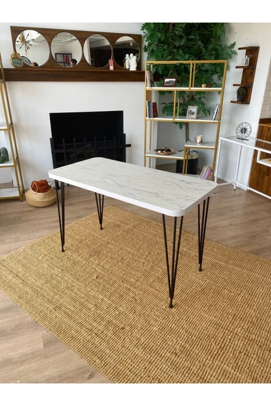 OlcayAksesuar Metal Ayaklı 120x59 cm Mermer Desenli Mutfak Masası Çalışma Masası Bilgisayar Masası - 4
