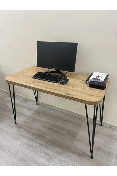 OlcayAksesuar Metal Ayaklı 120x59 cm Atlantik Çam Çalışma Masası Bilgisayar Masası - Resim 3