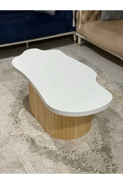OlcayAksesuar Asimetrik Bulut Model 120x60 cm Kalın Kenarlı Orta Sehpa Modern Ayak - 3