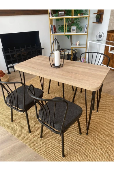 OlcayAksesuar Metal Ayaklı 4 Adet Sandalyeli 120x59 Cm Mutfak Masası Çalışma Masası