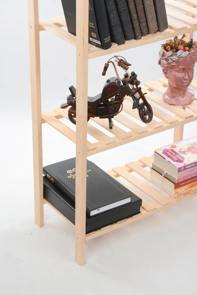 OlcayAksesuar Doğal Ahşap 5 Raflı Kitaplık Çok Amaçlı Raf Düzenleyici - Resim 3