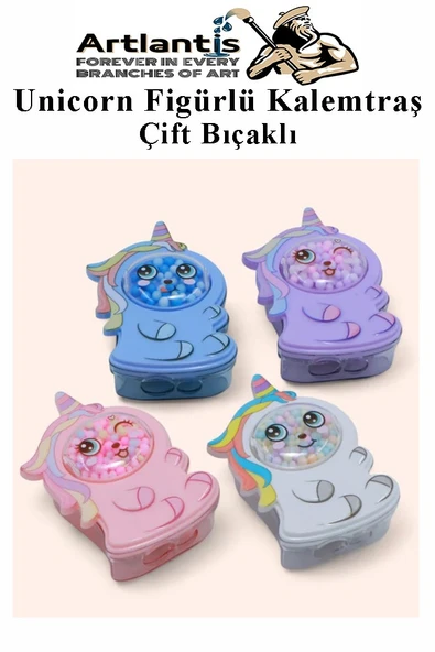 Unicorn Kalemtraş 4 Renk 1 Paket Hazneli Jumbo Kalemtıraş Unicorn Boynuzlu Standart Kalem Açacağı Sevimli Plastik - 5