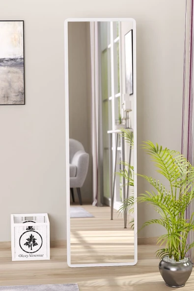 OlcayAksesuar Düz Dikdörtgen Beyaz 150X43 cm Ayaklı Salon Antre Çocuk Odası Banyo WC Yatak Odası Boy Aynası - 2