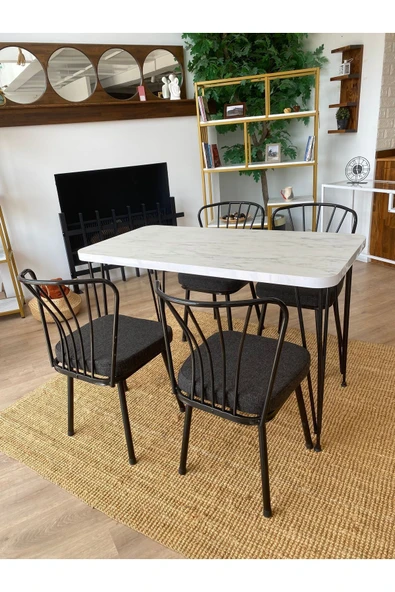 OlcayAksesuar Metal Ayaklı 4 Adet Sandalyeli 120x59 Cm Mutfak Masası Çalışma Masası
