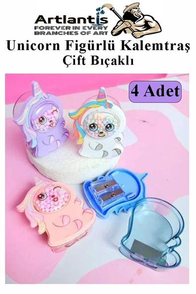 Unicorn Kalemtraş 4 Renk 1 Paket Hazneli Jumbo Kalemtıraş Unicorn Boynuzlu Standart Kalem Açacağı Sevimli Plastik